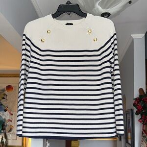 🎤🎉 Talbots Navy and White Striped Sweater with Gold Buttons Sz LP